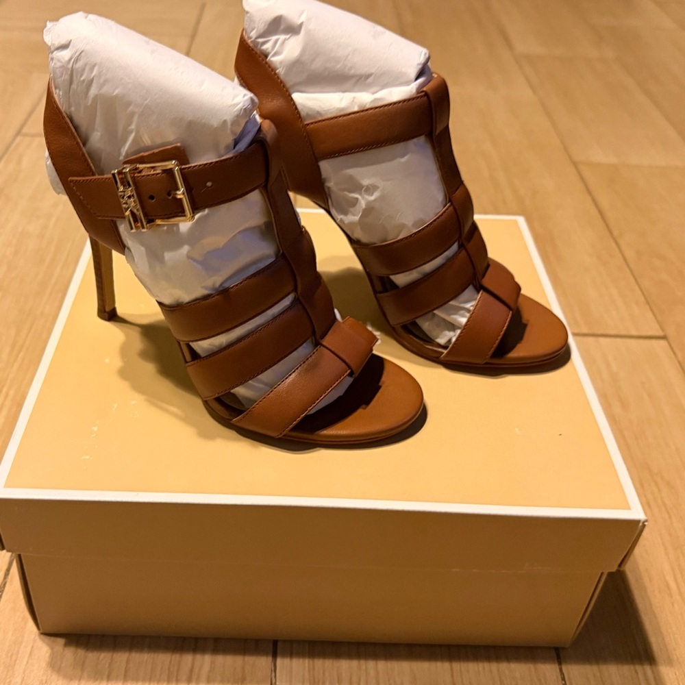 MICHAEL Michael Kors Luggage Strappy Heels, Size 6